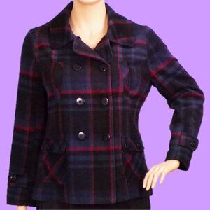 FITZ WRIGHT size XL multicolor plaid wool-blend hooded coat dry clean only